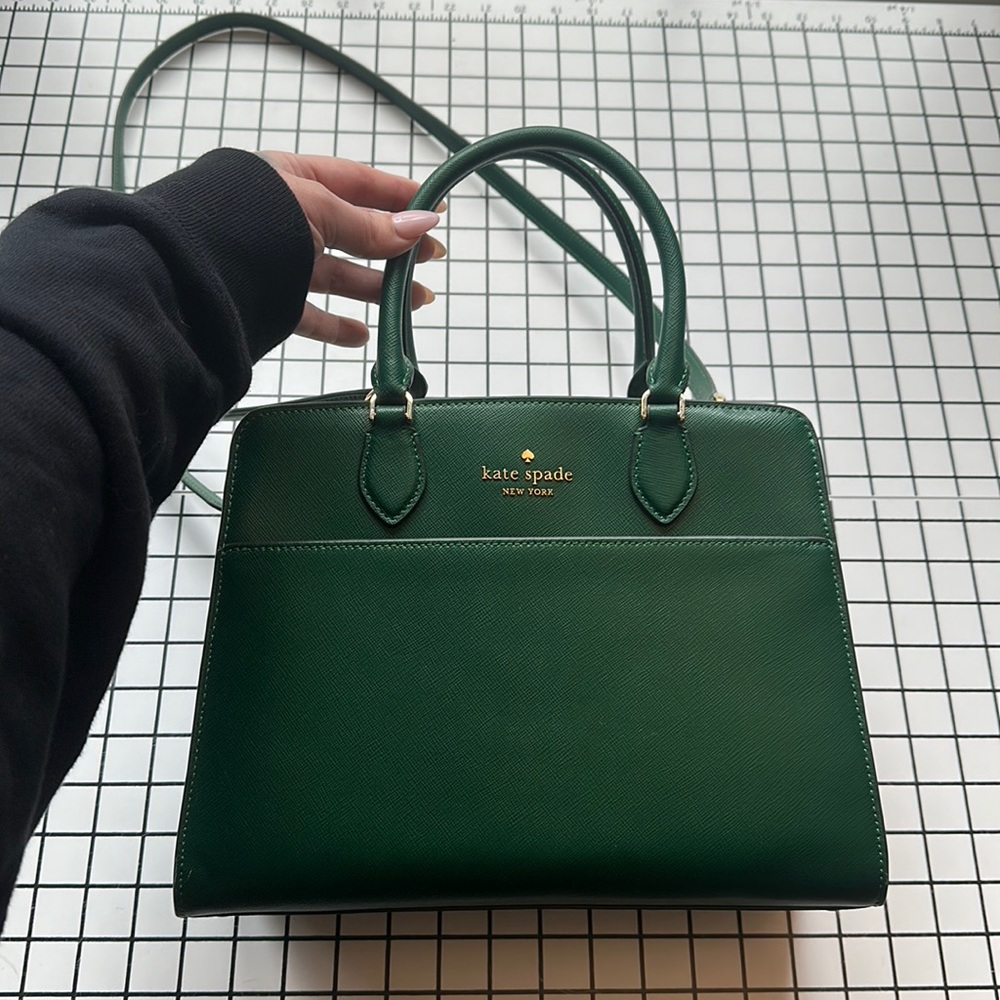Kate Spade Madison Saffiano Leather Medium Satchel Bag Deep Jade